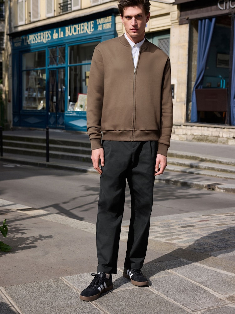 Neutral Zip Through Cotton Rich Jersey Bomber Jacket - Image 2 of 9
