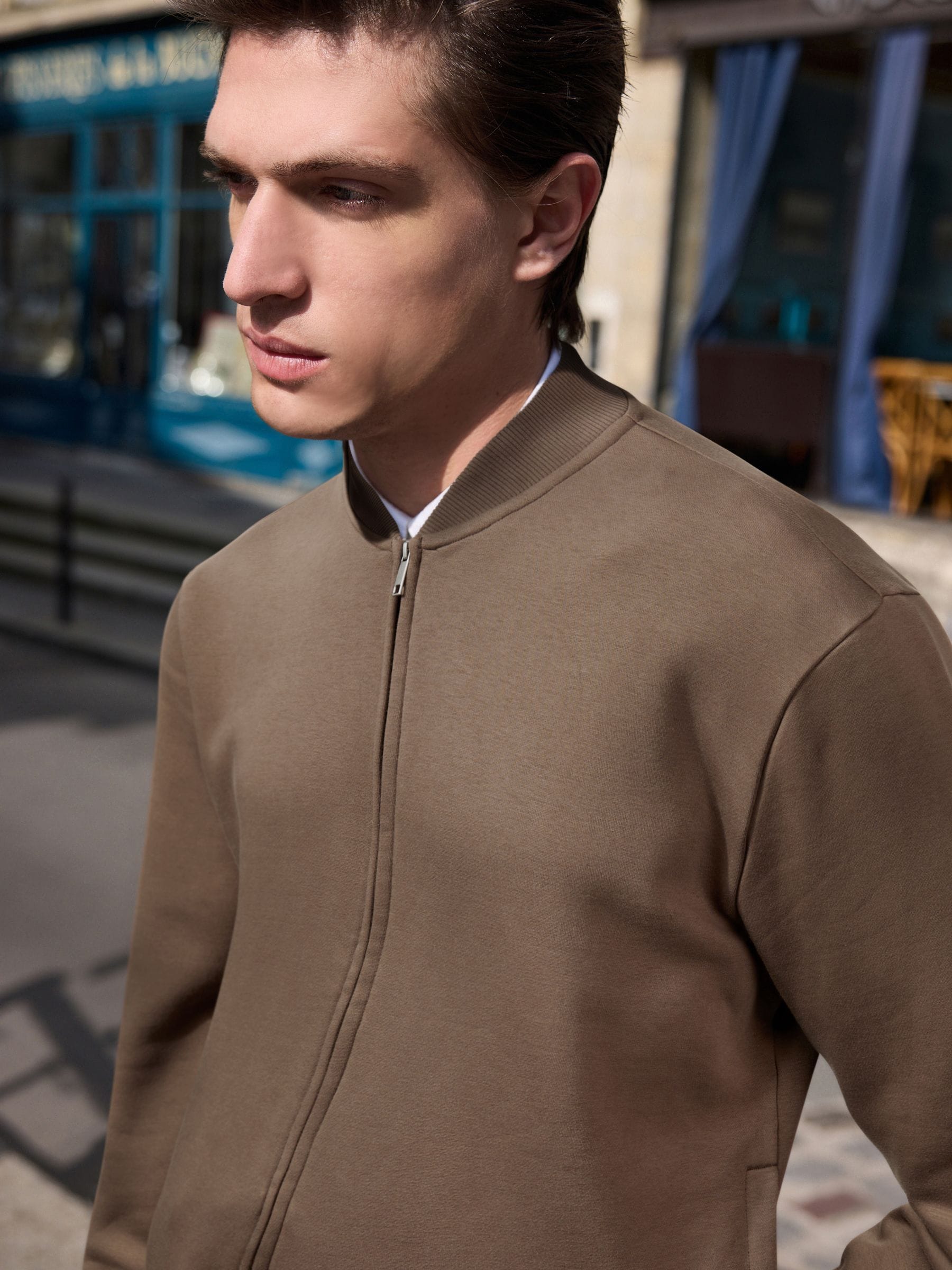 Neutral Zip Through Cotton Rich Jersey Bomber Jacket | Laura Ashley
