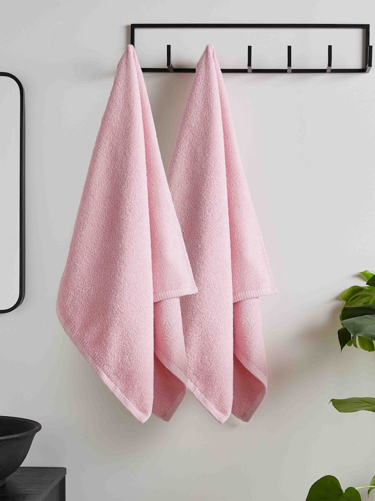 Catherine Lansfield Set of 2 Pink 100% Cotton Anti Bacterial Bath Sheet Towels - Image 1 of 3
