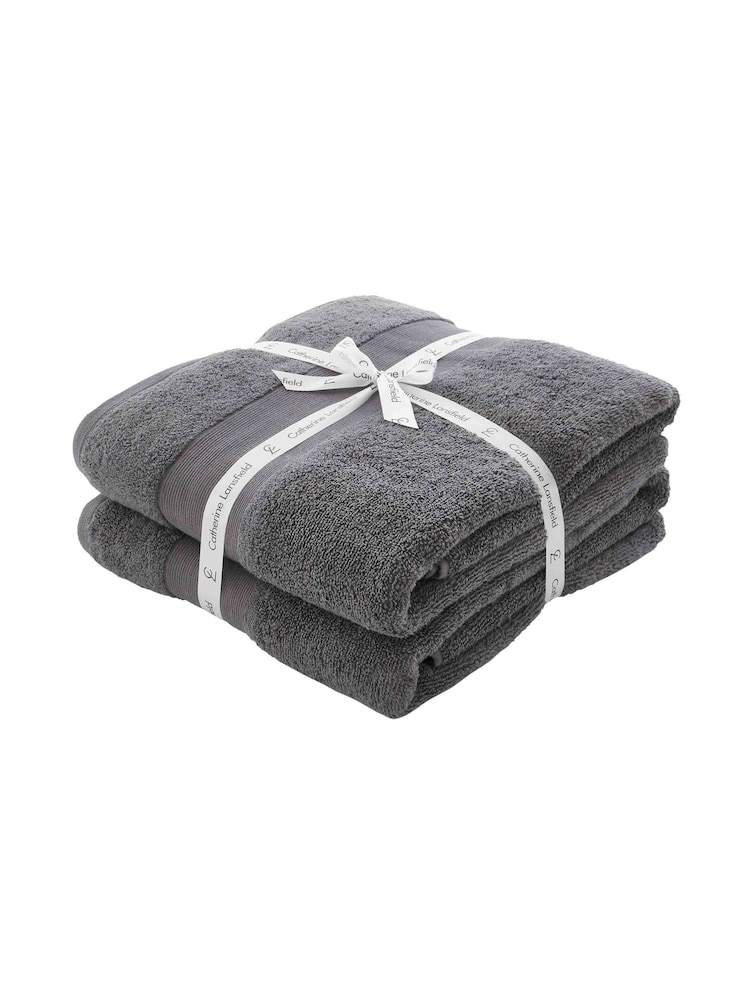 Catherine Lansfield Set of 2 Charcoal Anti-Bacterial 100% Cotton Towels - Image 1 of 3