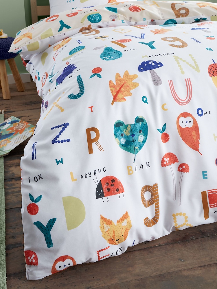 RHS White Woodland Alphabet Reversible Duvet Cover Set - Image 4 of 4