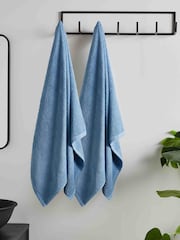 Catherine Lansfield Set of 2 Blue 100% Cotton Anti Bacterial Bath Sheet Towels - Image 1 of 3