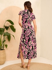 Rosa mit Animal-Print - Love & Roses Durchgeknöpftes Midikleid aus Jersey - Bild 3 von 4