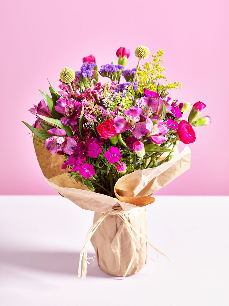 Bright Posy Fresh Flower Bouquet with Wrapped Glass Vase - Image 1 of 6