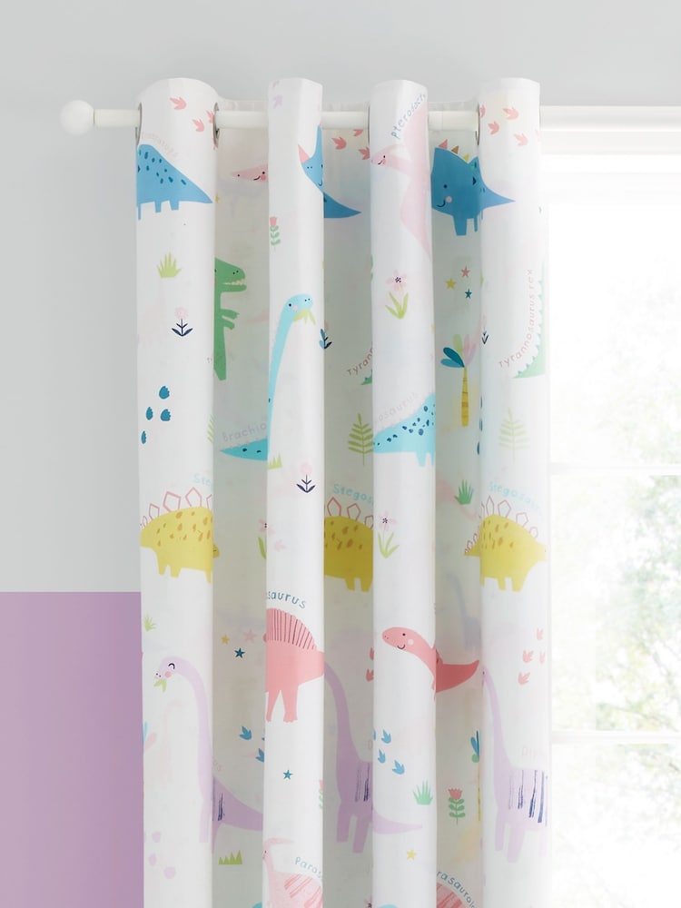 Catherine Lansfield Pink Dinosaur Friends Reversible Eyelet Curtains - Image 1 of 5