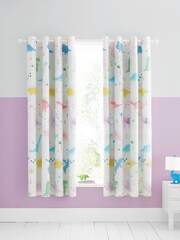 Catherine Lansfield Pink Dinosaur Friends Reversible Eyelet Curtains - Image 2 of 5