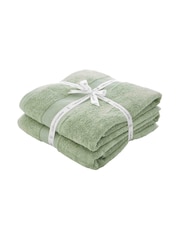 Catherine Lansfield Set of 2 Sage Green Anti-Bacterial 100% Cotton Towels - Image 2 of 4