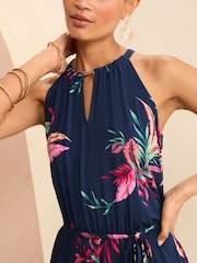 Love & Roses Tropical Halter Neck Jersey Jumpsuit - Image 4 of 4