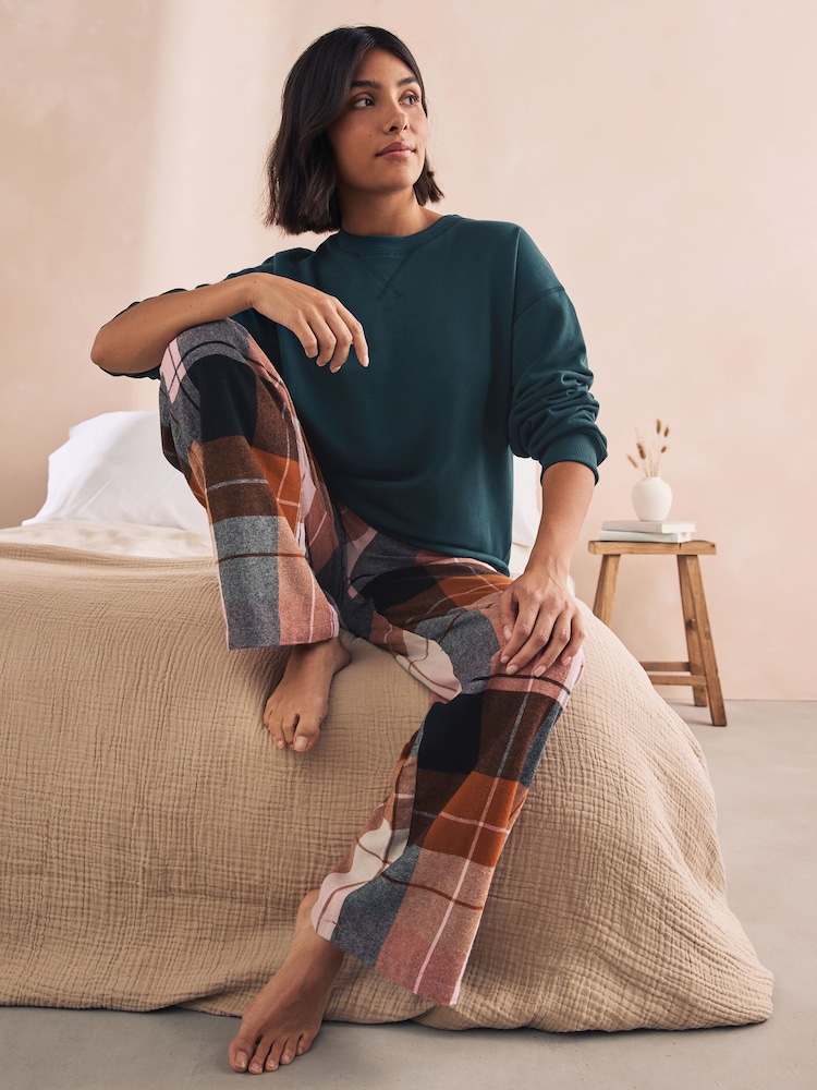 Karomuster Petrolblau - Sweatshirt und Flanell-Pyjama aus 100 % Baumwolle - Bild 2 von 11