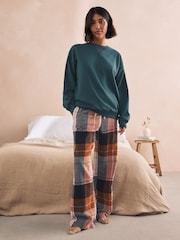 Karomuster Petrolblau - Sweatshirt und Flanell-Pyjama aus 100 % Baumwolle - Bild 3 von 11