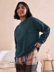 Karomuster Petrolblau - Sweatshirt und Flanell-Pyjama aus 100 % Baumwolle - Bild 5 von 11