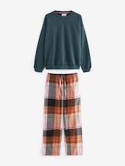 Karomuster Petrolblau - Sweatshirt und Flanell-Pyjama aus 100 % Baumwolle - Bild 8 von 11