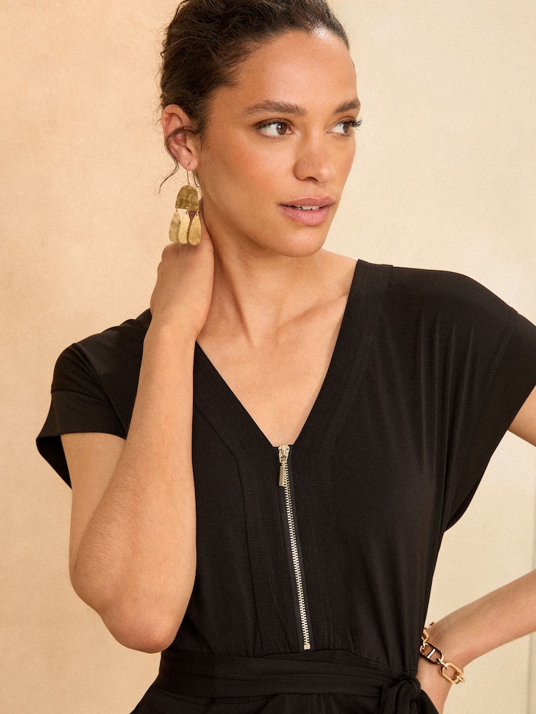 Love & Roses Black Jersey Zip Detail Wide Leg Jumpsuit - Image 2 of 4 Love & Roses Black Jersey Zip Detail Wide Leg Jumpsuit - Image 2 of 4