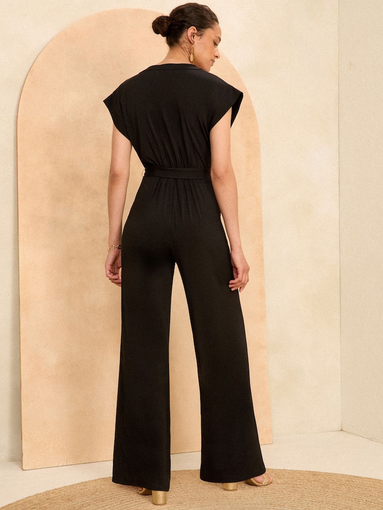 Love & Roses Black Jersey Zip Detail Wide Leg Jumpsuit - Image 4 of 4 Love & Roses Black Jersey Zip Detail Wide Leg Jumpsuit - Image 4 of 4