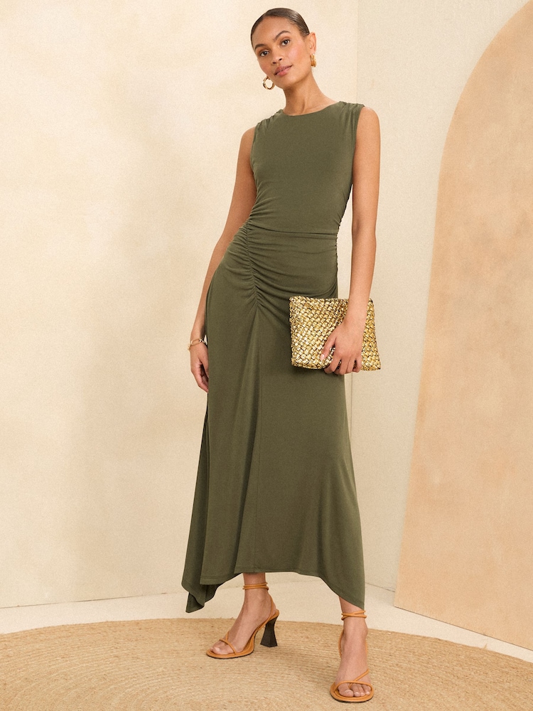 Love & Roses Khaki Green Premium Jersey Ruched Sleeveless Midi Dress - Image 4 of 4 Love & Roses Khaki Green Premium Jersey Ruched Sleeveless Midi Dress - Image 4 of 4