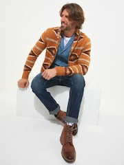 Joe Browns Brown Aztec Shawl Collar Cardigan - Image 3 of 7