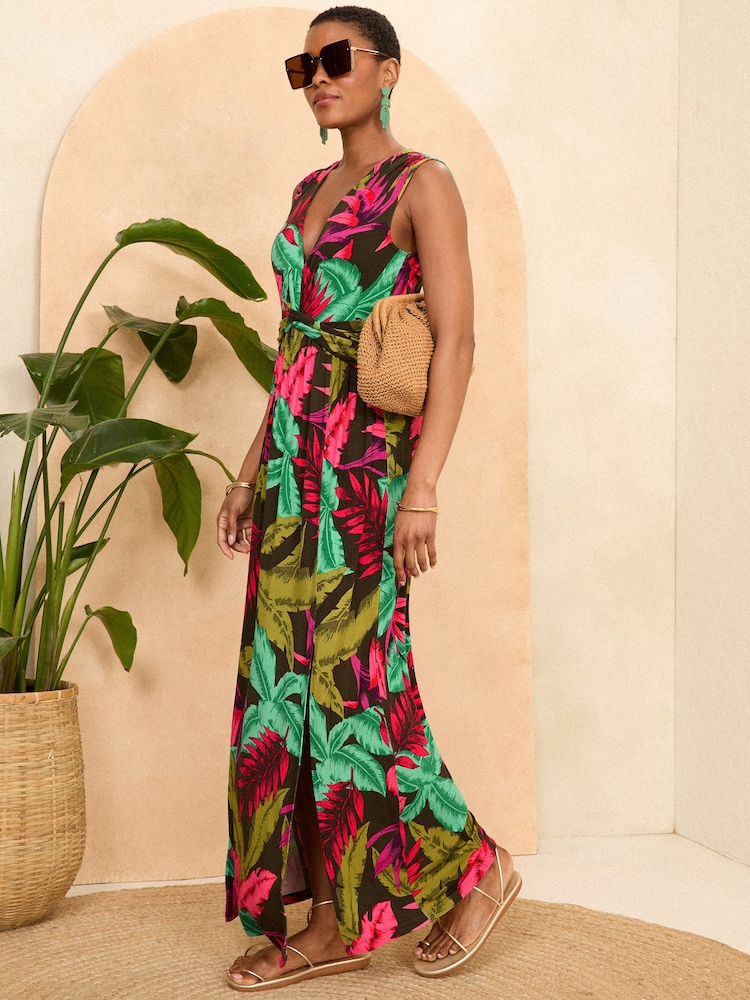 Love & Roses Tropical Drape Twist Front Sleeveless Jersey Maxi Dress - Image 1 of 4 Love & Roses Tropical Drape Twist Front Sleeveless Jersey Maxi Dress - Image 1 of 4