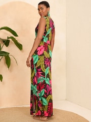 Love & Roses Tropical Drape Twist Front Sleeveless Jersey Maxi Dress - Image 3 of 4