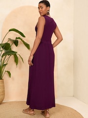 Love & Roses Burgundy Red Knot Front Jersey Sleevless Midi Dress - Image 3 of 4
