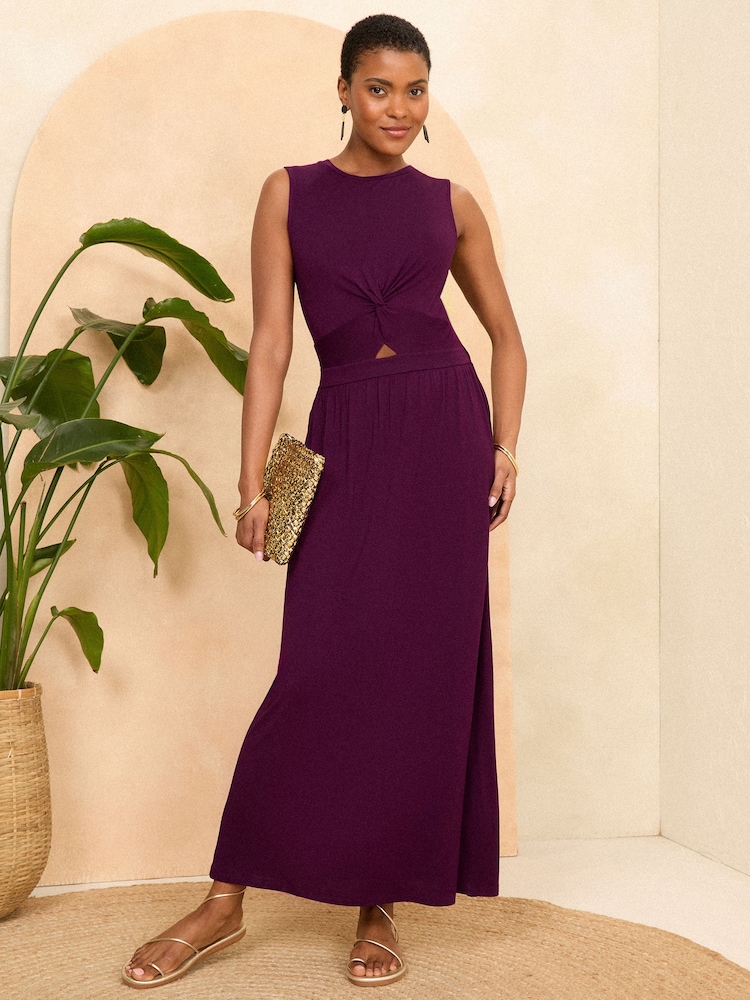 Love & Roses Burgundy Red Knot Front Jersey Sleevless Midi Dress - Image 4 of 4 Love & Roses Burgundy Red Knot Front Jersey Sleevless Midi Dress - Image 4 of 4