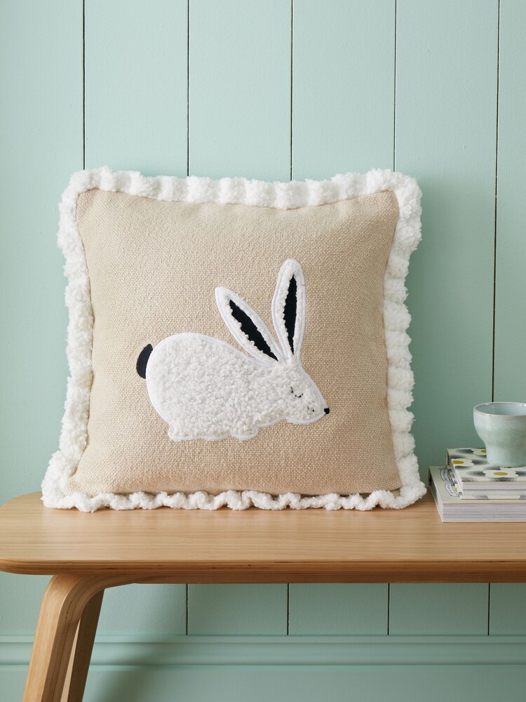 Catherine Lansfield Natural Country Hare 100% Cotton Cushion - Image 1 of 4