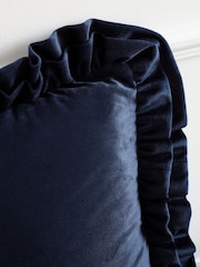 Catherine Lansfield Navy Blue So Soft Velvet Double Frill Cushion - Image 2 of 5