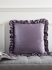 Catherine Lansfield Lilac So Soft Velvet Double Frill Cushion - Image 1 of 5