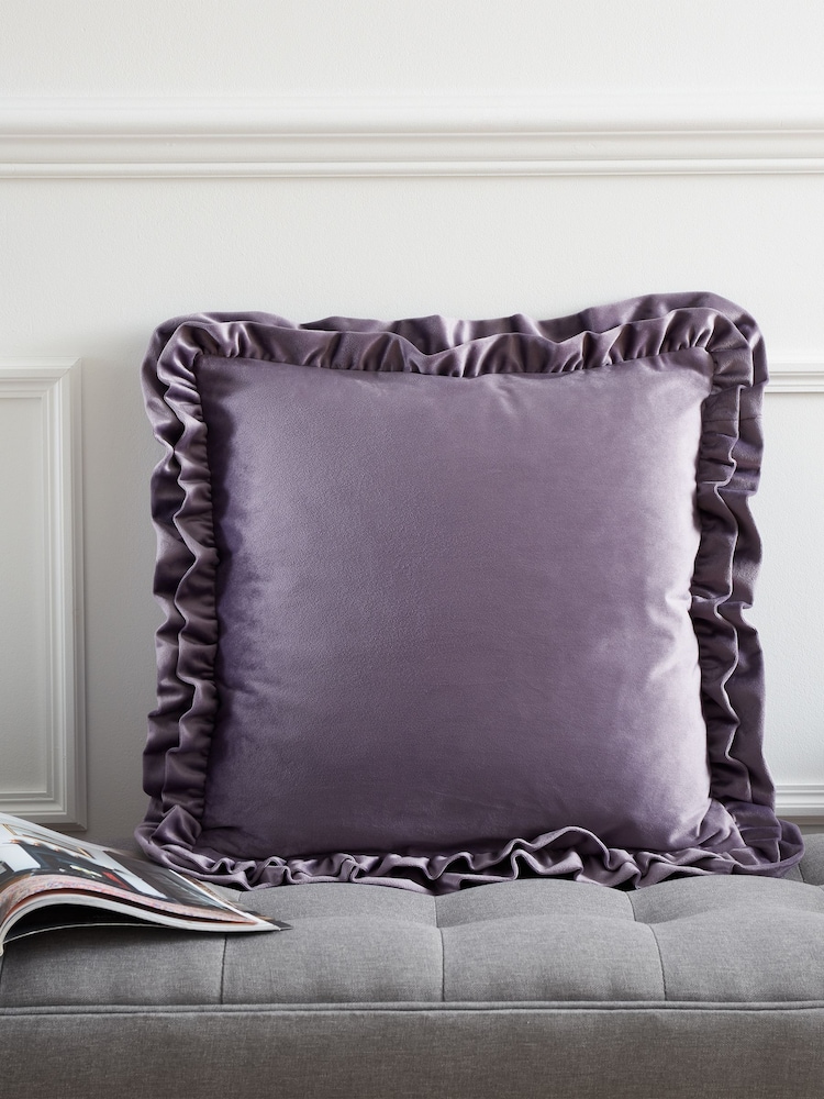 Catherine Lansfield Lilac So Soft Velvet Double Frill Cushion - Image 1 of 5