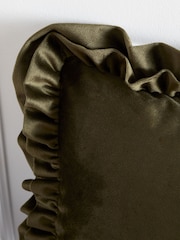 Catherine Lansfield Olive Green So Soft Velvet Double Frill Cushion - Image 2 of 5