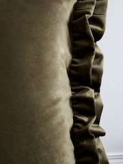 Catherine Lansfield Olive Green So Soft Velvet Double Frill Cushion - Image 4 of 5