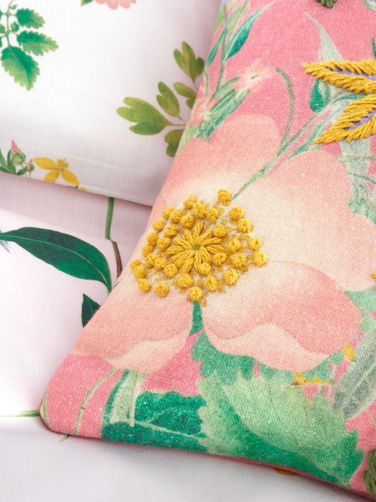 RHS Pink Botanical Cottage Meadow 100% Cotton Cushion - Image 2 of 4 RHS Pink Botanical Cottage Meadow 100% Cotton Cushion - Image 2 of 4