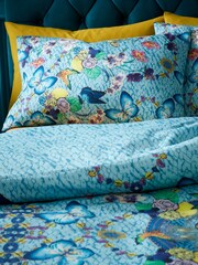 Matthew Williamson Blue Heritage Butterfly Cotton Pair of 100% Cotton Pillowcase - Image 1 of 2