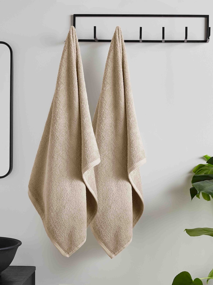 Catherine Lansfield Set of 2 Natural 100% Cotton Anti Bacterial Bath Sheet Towels - Image 1 of 3