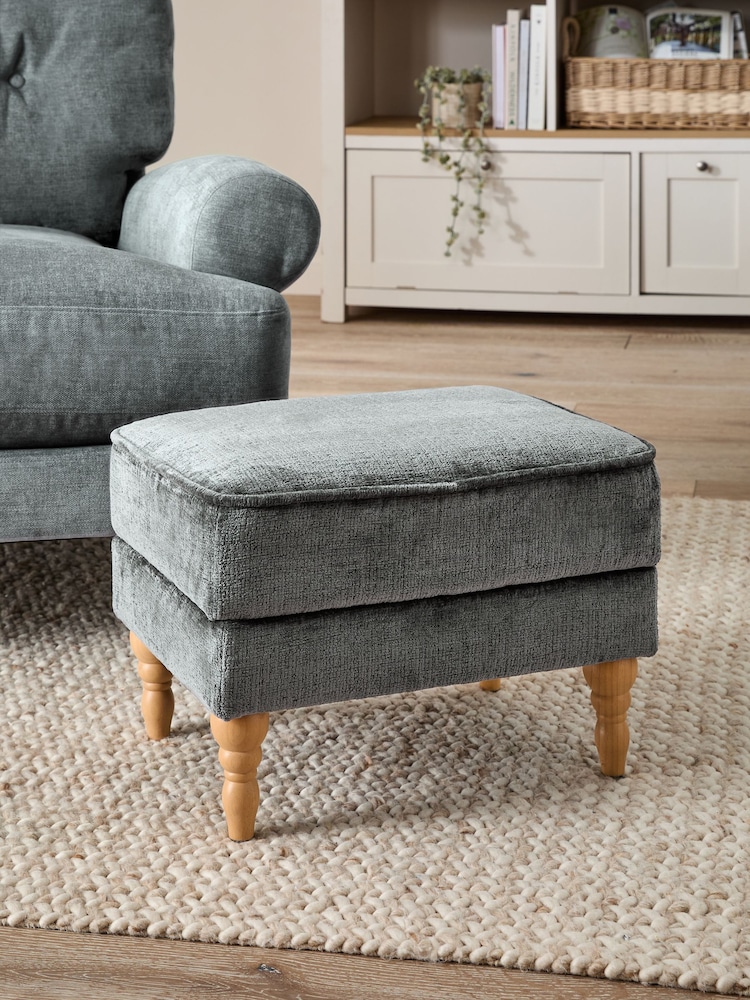 Plush Chenille Slate Blue Sherlock Storage Footstool - Image 1 of 8