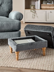 Plush Chenille Slate Blue Sherlock Storage Footstool - Image 2 of 8