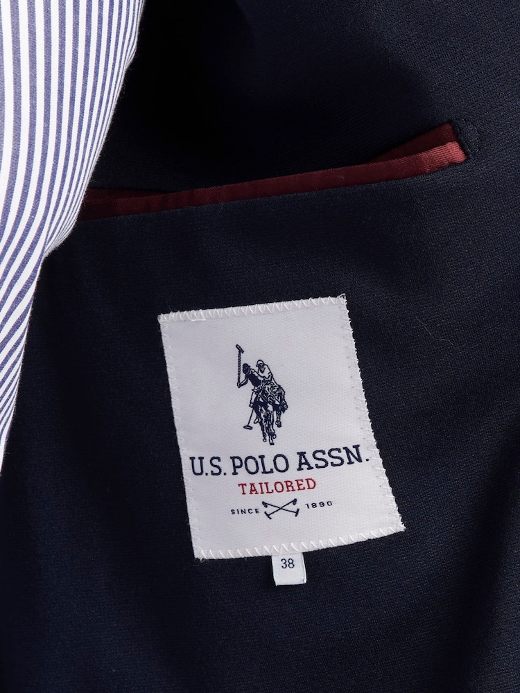 U.S. Polo Assn. Blue Mens Solid Jersey Blazer 100% Cotton Jacket - Image 12 of 12