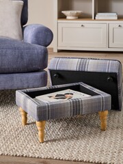 Versatile Check Navis Navy Blue Sherlock Storage Footstool - Image 2 of 8