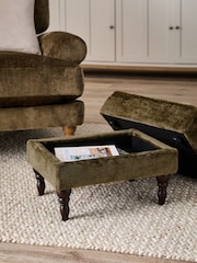 Plush Chenille Moss Green Sherlock Storage Footstool - Image 3 of 18