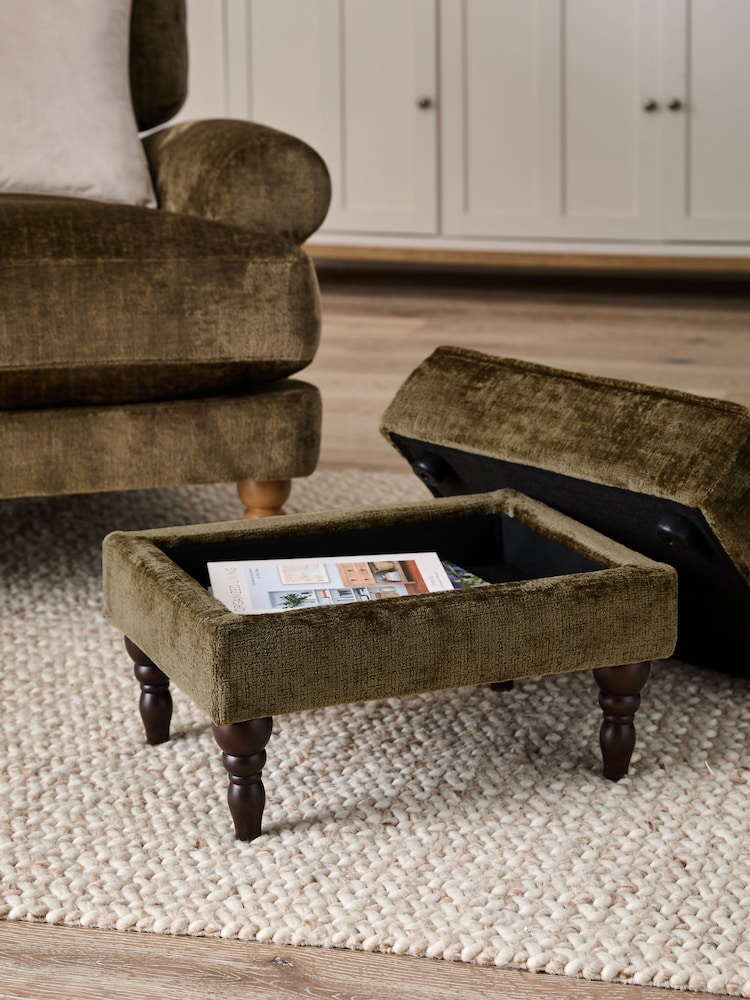 Plush Chenille Moss Green Sherlock Storage Footstool - Image 2 of 9 Plush Chenille Moss Green Sherlock Storage Footstool - Image 2 of 9