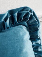 Catherine Lansfield Teal So Soft Velvet Double Frill Cushion - Image 2 of 5