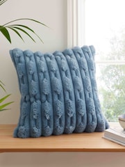 Blue Soft and Cosy Carved Faux Fur Cushion - Image 1 of 5