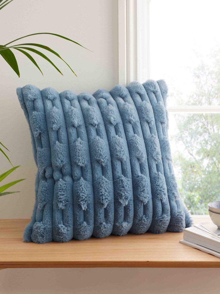 Blue Soft and Cosy Carved Faux Fur Cushion - Image 1 of 5