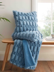 Blue Soft and Cosy Carved Faux Fur Cushion - Image 2 of 5