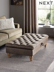 Monza Faux Leather Peppercorn Brown Albury Large Footstool - Image 11 of 11