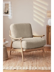 Oslo Faux Fur Mink Light Oak Effect Frame Hampton Wooden Accent Chair - Image 1 of 9