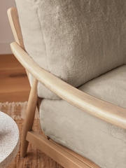 Oslo Faux Fur Mink Light Oak Effect Frame Hampton Wooden Accent Chair - Image 2 of 9
