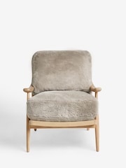 Oslo Faux Fur Mink Light Oak Effect Frame Hampton Wooden Accent Chair - Image 3 of 9