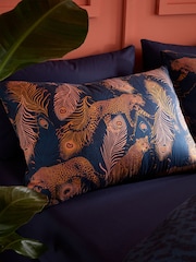 Matthew Williamson Navy Blue Peacock Leopard Cotton Pair of 100% Cotton Pillowcases - Image 1 of 2