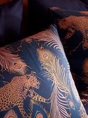 Matthew Williamson Navy Blue Peacock Leopard Cotton Pair of 100% Cotton Pillowcases - Image 2 of 2