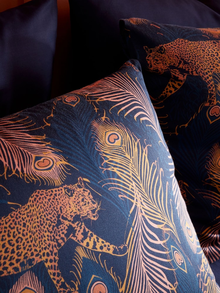 Matthew Williamson Navy Blue Peacock Leopard Cotton Pair of 100% Cotton Pillowcases - Image 2 of 2